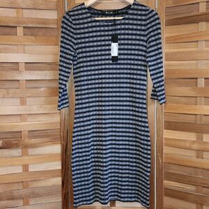 NWT Neesha Black Gray Striped Dress Women M Polyester